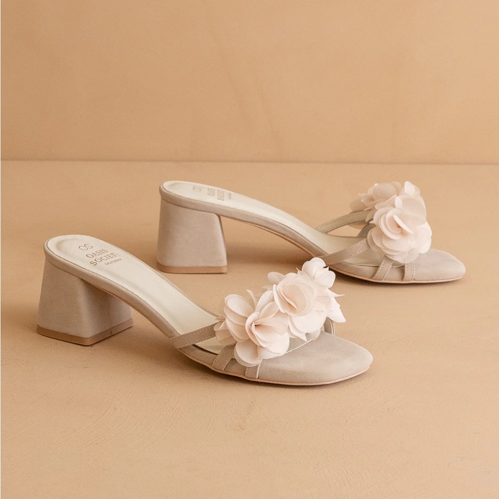 Chic Floral Cream Block Heel Sandals